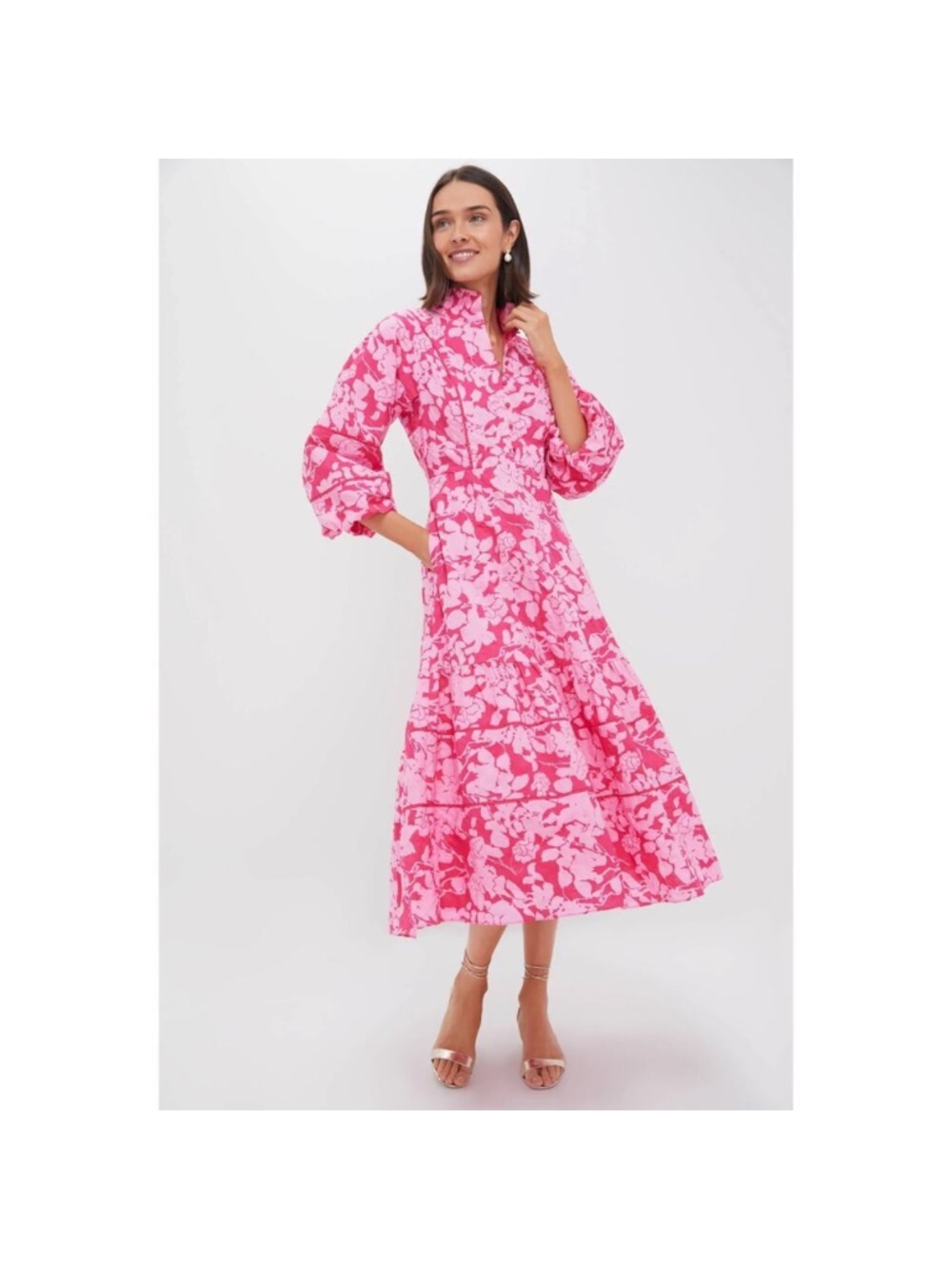 HYACINTH HOUSE Pink Textured Floral Hillsborough Midi Dress Size S